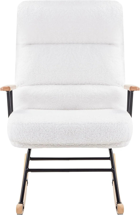 Fauteuil et chaise rembourrée à bascule – en métal, avec accoudoirs, avec dossier, revêtement bouclé, blanc, inclinable