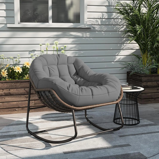 Fauteuil et chaise rembourrée à bascule: en acier, gris, en résine tressée