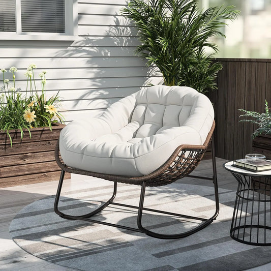 Fauteuil et chaise rembourrée à bascule: en acier, en résine tressée