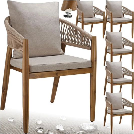 tectake Chaises de jardin – en bois, avec accoudoirs, résistant aux intempéries, Lot de 6