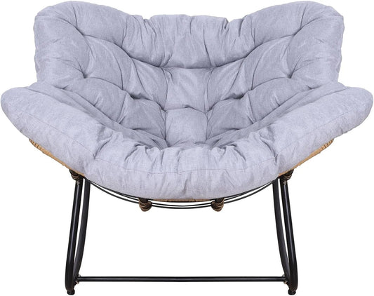 Fauteuil à bascule – en métal, avec coussins, gris