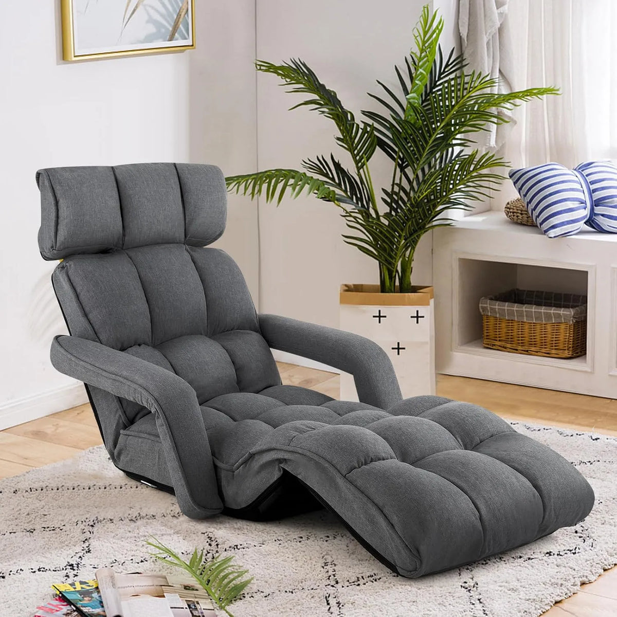 Canapé: avec accoudoirs, avec dossier, pliable, réglable, 120KG, gris