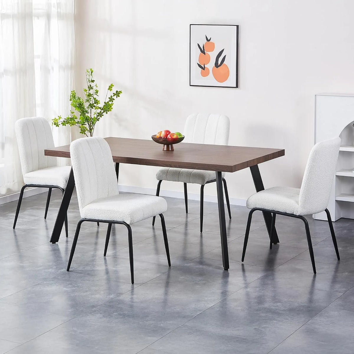 Chaise: ZERA, en métal, revêtement en tissu, revêtement bouclé, Lot de 4, noir