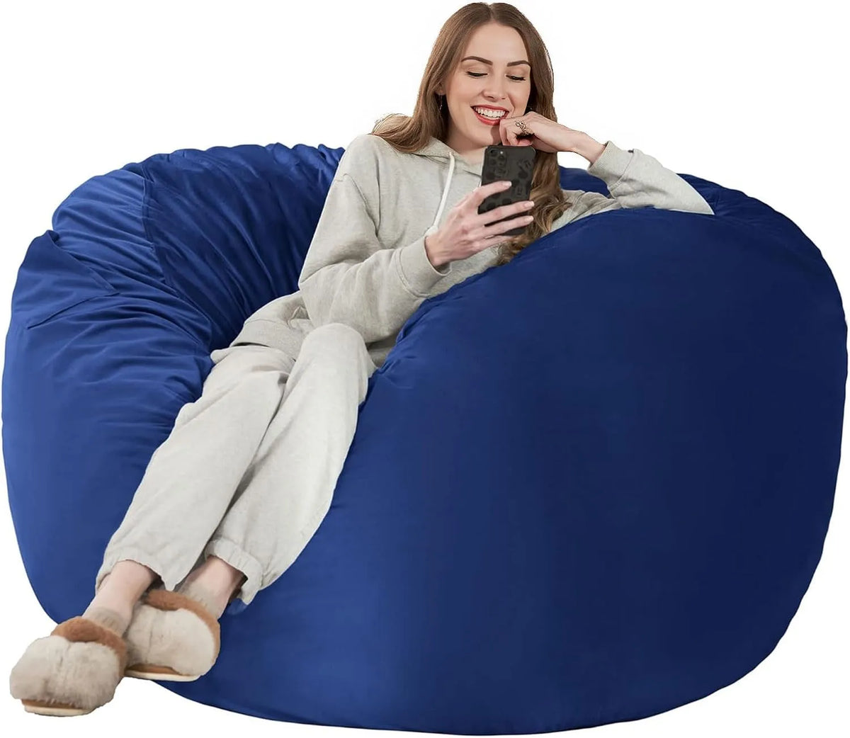 Chaise – 107 × 107 × 56 cm, bleu, revêtement en velours