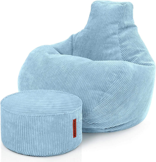 Green Bean© Pouf en Velours côtelé: 90 × 80 × 80 cm, 45 × 25 cm, bleu
