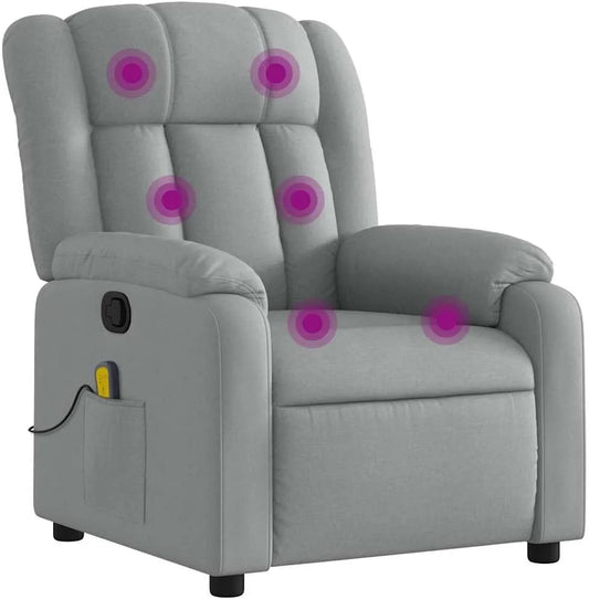 Fauteuil de massage et fauteuil relax — revêtement en tissu, avec accoudoirs, avec dossier, réglable, gris, inclinable