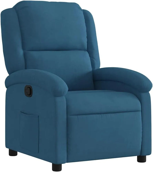 Chaise – avec dossier, réglable, bleu, inclinable, revêtement en velours