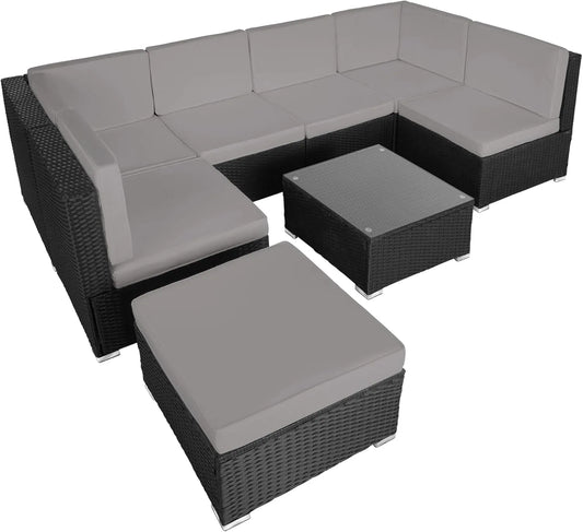 tectake Salon de jardin et ensemble lounge: gris, en résine tressée
