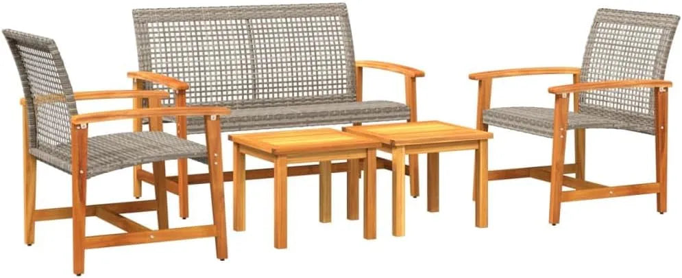 Salon de jardin et ensemble lounge – en bois, avec dossier, 5 pièces, gris