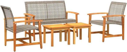 Salon de jardin et ensemble lounge – en bois, avec dossier, 5 pièces, gris