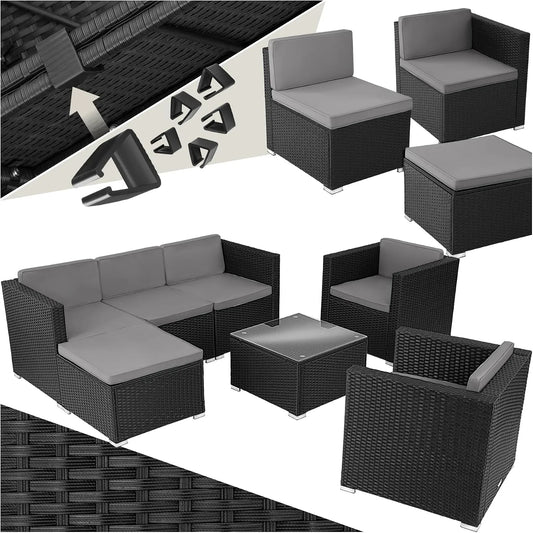 tectake Salon de jardin et ensemble lounge — avec coussins, 7 Places, en résine tressée