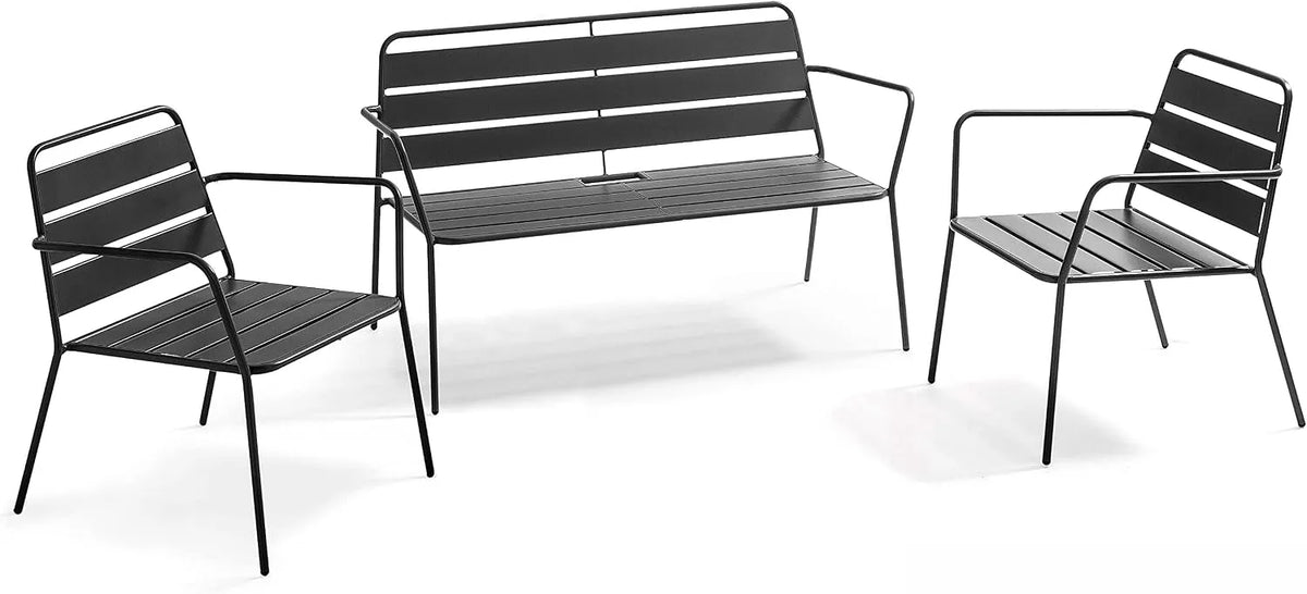 Salon de jardin et ensemble lounge: Palavas, en métal, 4 Places, anthracite