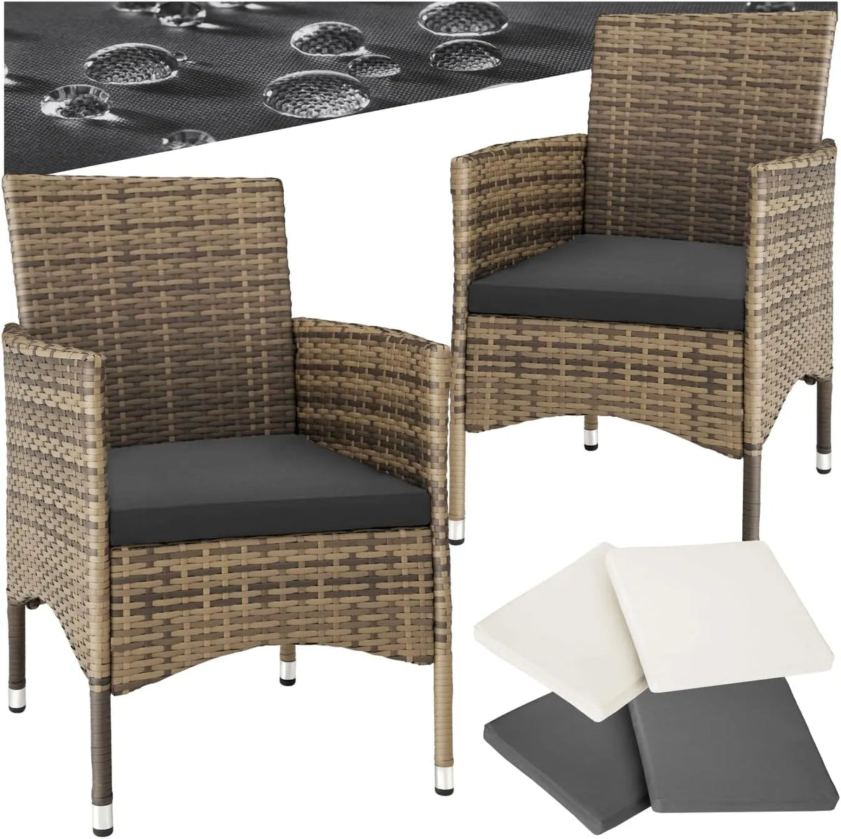 tectake Salon de jardin et ensemble lounge: avec accoudoirs, avec coussins, Ensemble de 2, en résine tressée