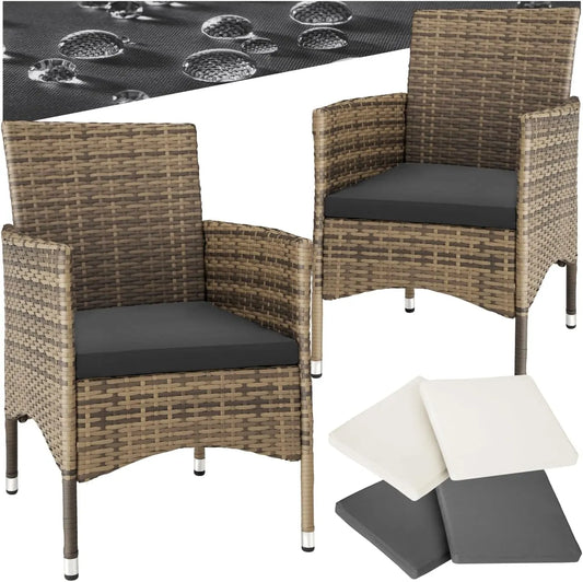 tectake Salon de jardin et ensemble lounge: avec accoudoirs, avec coussins, Ensemble de 2, en résine tressée