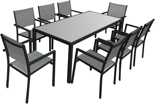 Salon de jardin et ensemble lounge — en aluminium, 8 Places, anthracite