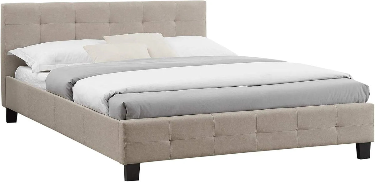 Lit Double pour Adulte Mathieu Couchage 140 x 190 cm — revêtement en tissu, 2 Places, 140 × 190 cm, beige