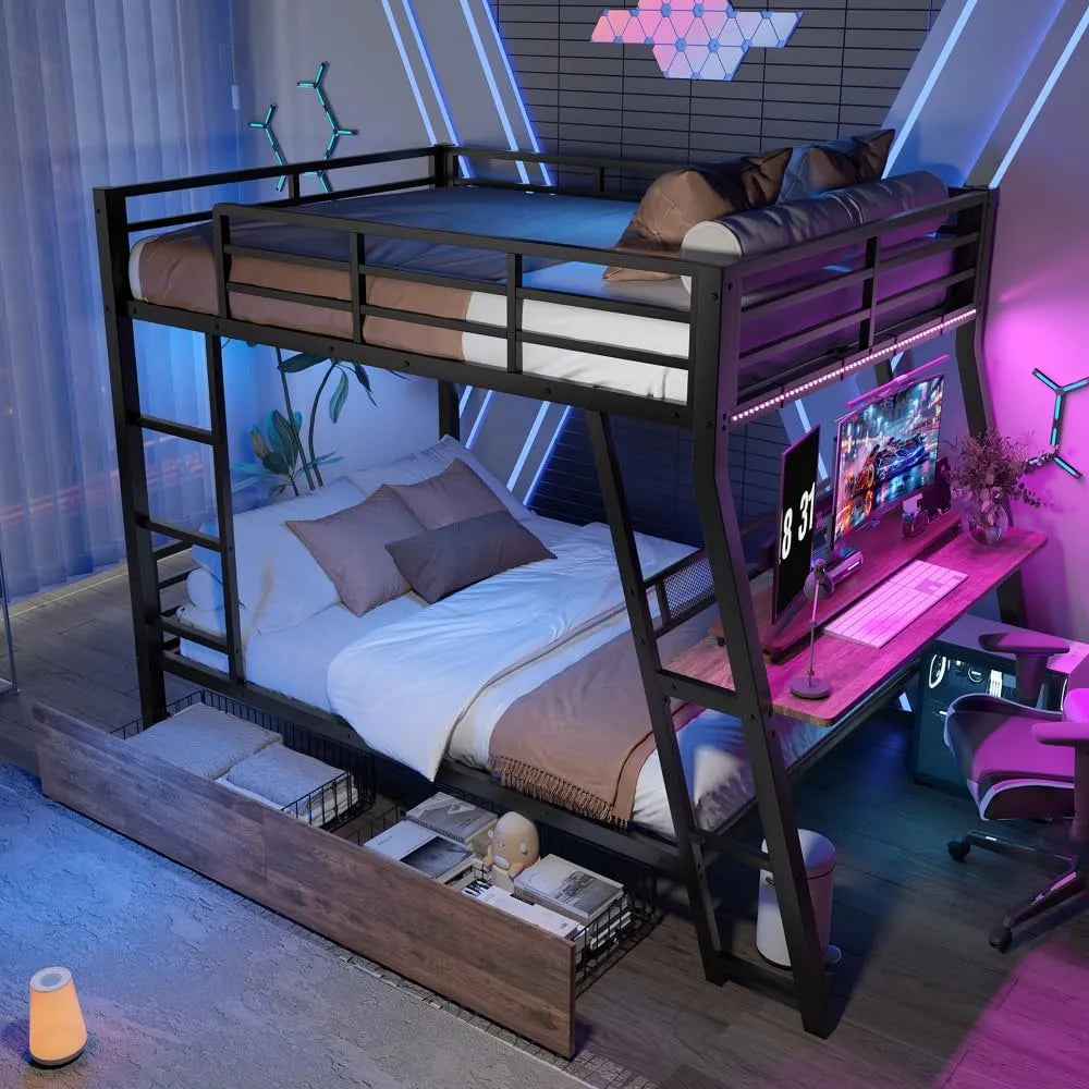 Lit superposé et lit mezzanine: pour enfant, avec échelle, affichage LED, 2 Places, 90 × 200, 140 × 200cm