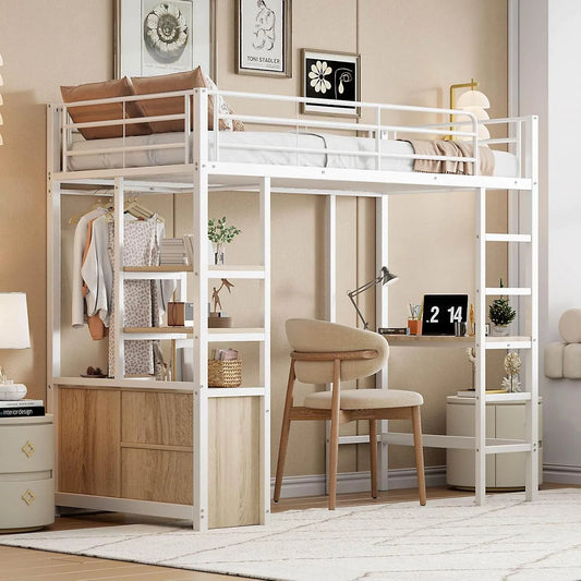 Armoire de rangement — avec rangement, avec Bibliothèque et étagère de rangements, avec bureau, avec armoire, 1 Place, 90 × 200cm, blanc