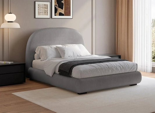 DecoInParis Lit Double en Velours côtelé épais Gris 160x200cm Cosy: 160 × 200cm
