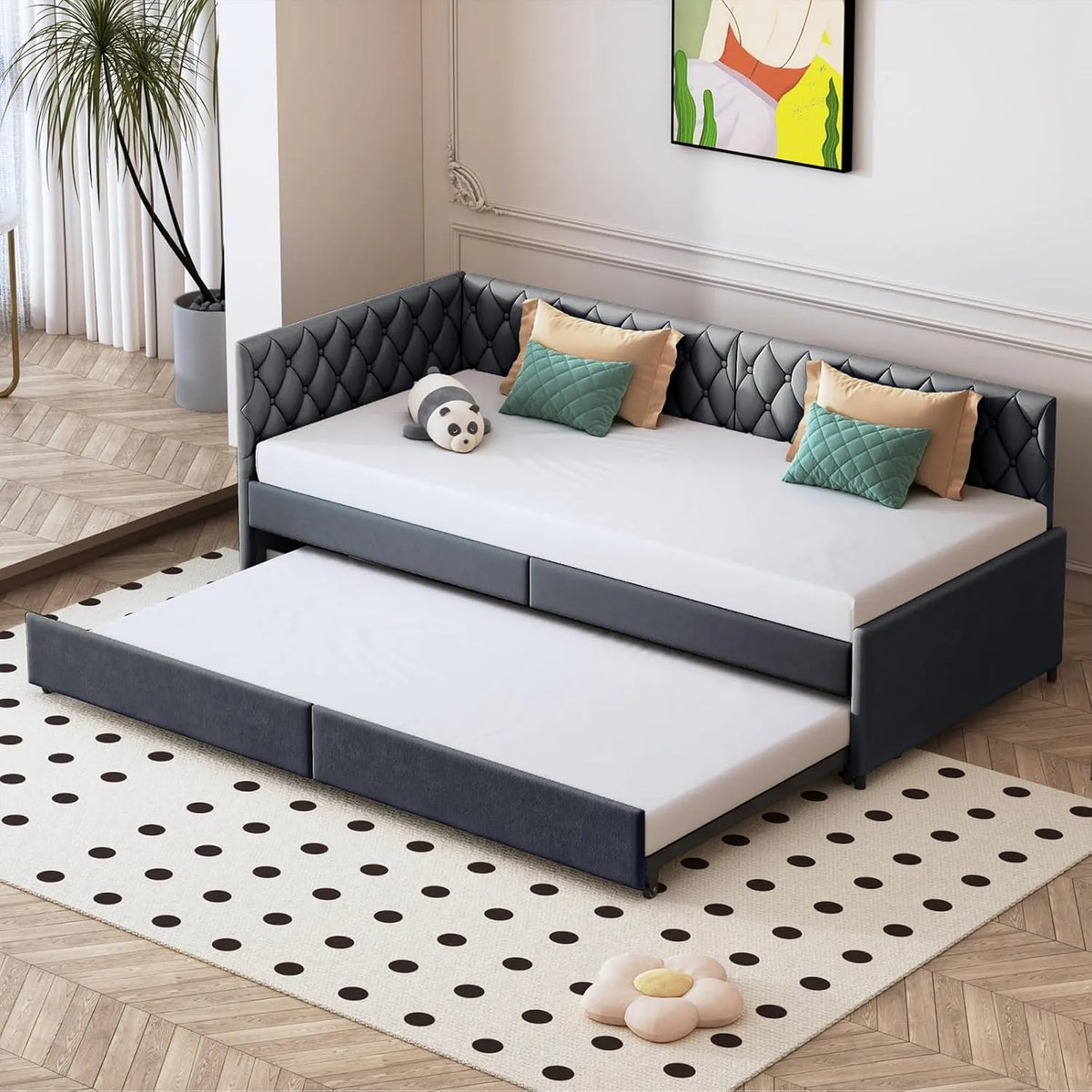 Canapé convertible et canapé-lit – pour enfant, convertible, 2 Places, 180 × 200cm, gris, extensible, revêtement en velours