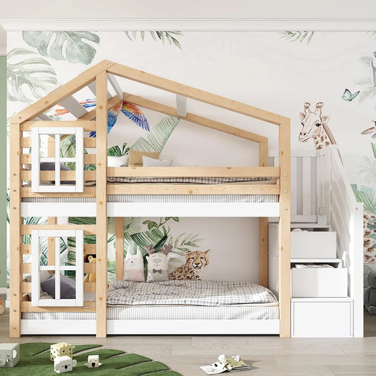 Lit enfant cabane avec rangement et barrière de sécurité 90: pour enfant, 90 × 200 cm