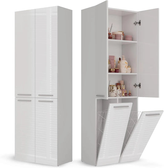 Armoire de rangement: avec rangement, réglable, 4 Portes, 60 × 30 × 174 cm, blanc