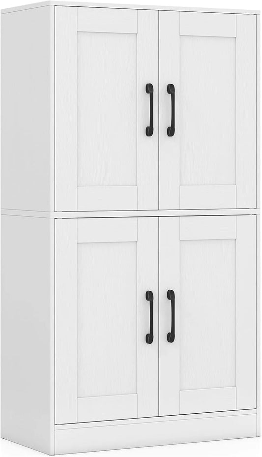COSTWAY Armoire de rangement: avec rangement, avec Bibliothèque et étagère de rangements, réglable, 4 Portes, 30 × 60 × 110 cm, blanc