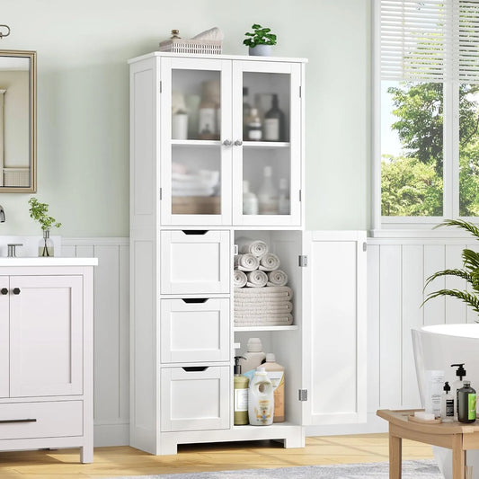 Armoire de rangement — en bois, avec rangement, avec tiroirs, 143.2 × 60 × 30cm, blanc