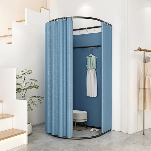 Vestiaire portable autonome avec rideau d'intimité – format compact, pliable, format portable, usage professionnel, 85 × 80 cm, bleu