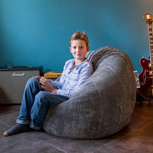 Pouf Poire Déhoussable avec Billes: BiG52, en velours côtelé, gris