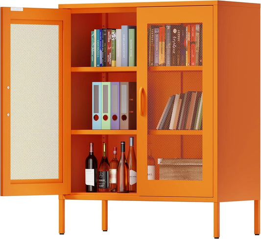 Barbecue — en métal, avec rangement, avec Bibliothèque et étagère de rangements, réglable, 2 Portes, 40 × 80 × 102 cm, orange, avec étagères