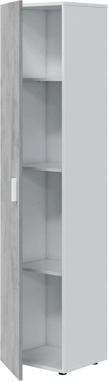 Armoire de rangement: avec rangement, avec Bibliothèque et étagère de rangements, 1 porte, 3 étagères, 182 × 41 × 37 cm, gris