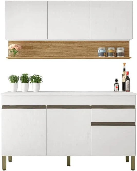 Cuisine Equipée 6 Portes 1 Tiroir Chêne et Blanc Largeur — avec tiroirs, 150 cm