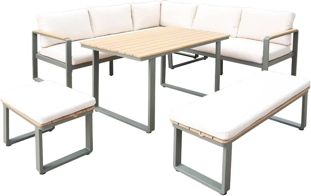 Salon de jardin et ensemble lounge — en polyester, en bois, avec coussins, en aluminium, 8 Places