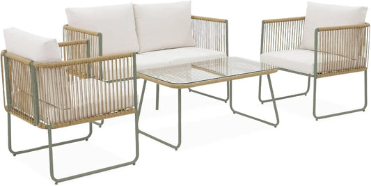 Salon de jardin et ensemble lounge — en verre, en plastique, en acier, 4 Places, 115 × 60 × 68cm