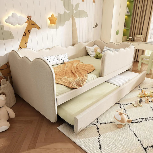 Canapé convertible et canapé-lit — pour enfant, 90 × 190 cm, beige, revêtement en tissu