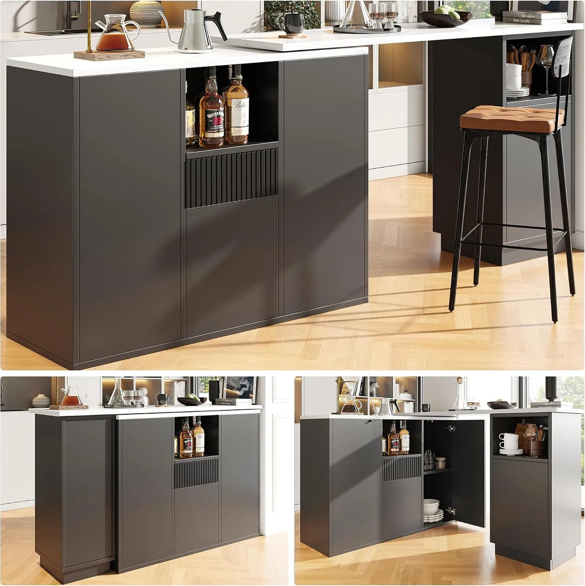 Table de bar pivotante à 360 ° — avec rangement, 210 × 30 × 100, 9 cm, noir