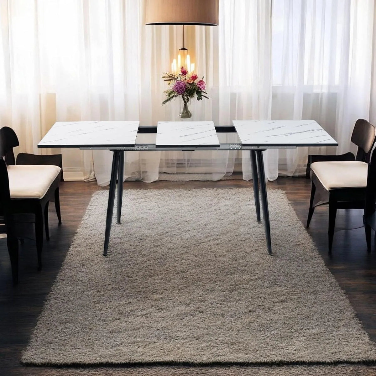 FurnitureR Table de Salle à Manger Extensible: L-120-160CM, en métal, blanc, en MDF