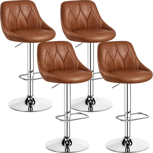 Chaise – en métal, en cuir PU, réglable, Lot de 4, 86 cm, 107, 5 cm, marron