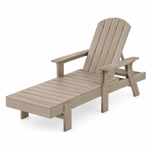 Chaise longue en bois gris avec dossier réglable