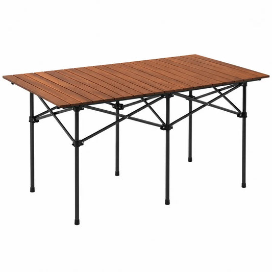 Table pliante extérieure en bois et métal avec plateau de hêtre, 120 cm x 70 cm