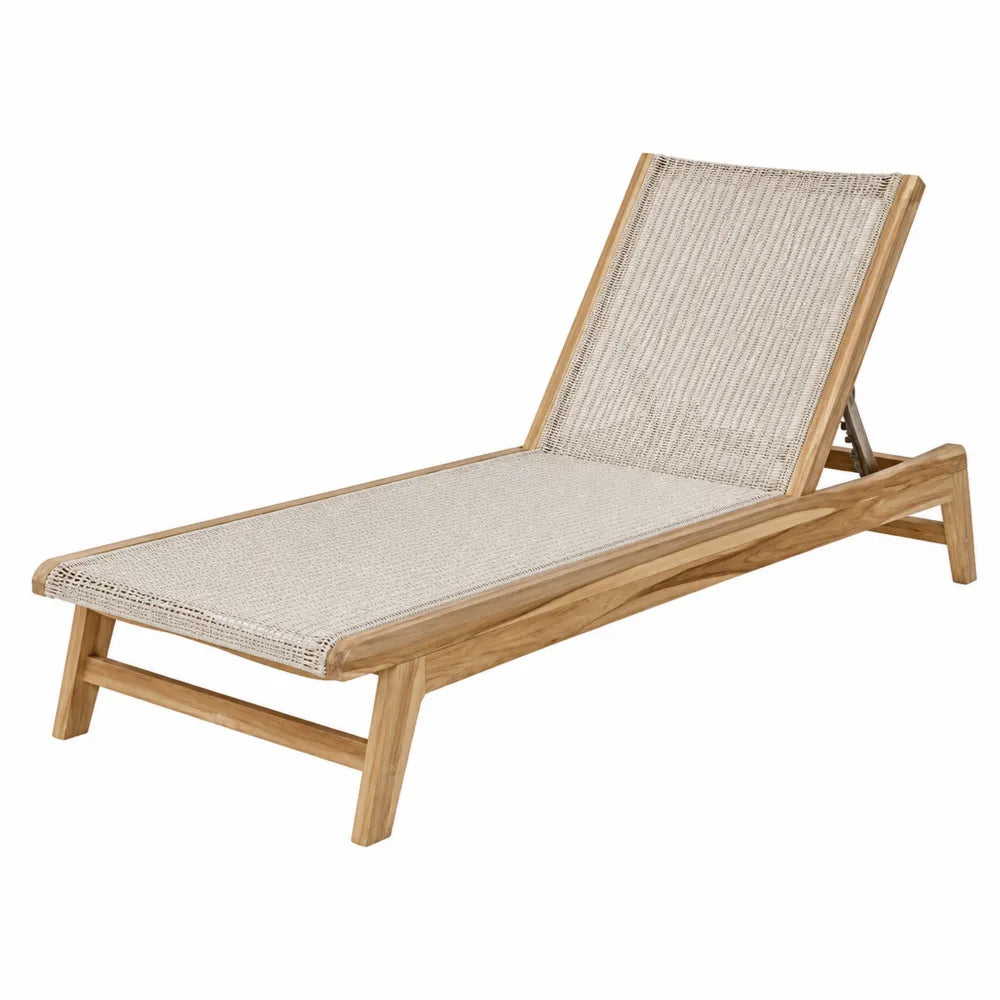 Chaise longue en bois et tissu polyester beige