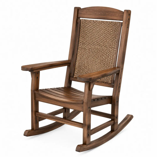 Chaise berçante en bois et osier tressé marron foncé