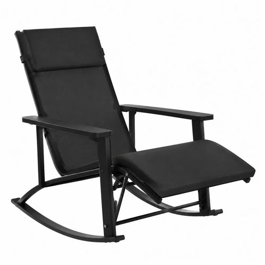 Chaise à bascule en métal noir avec coussin en polyester