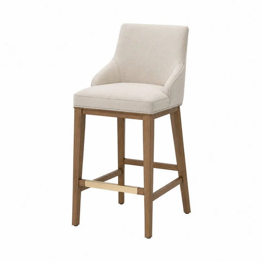 Chaise de bar en tissu polyester beige avec pieds en chêne massif