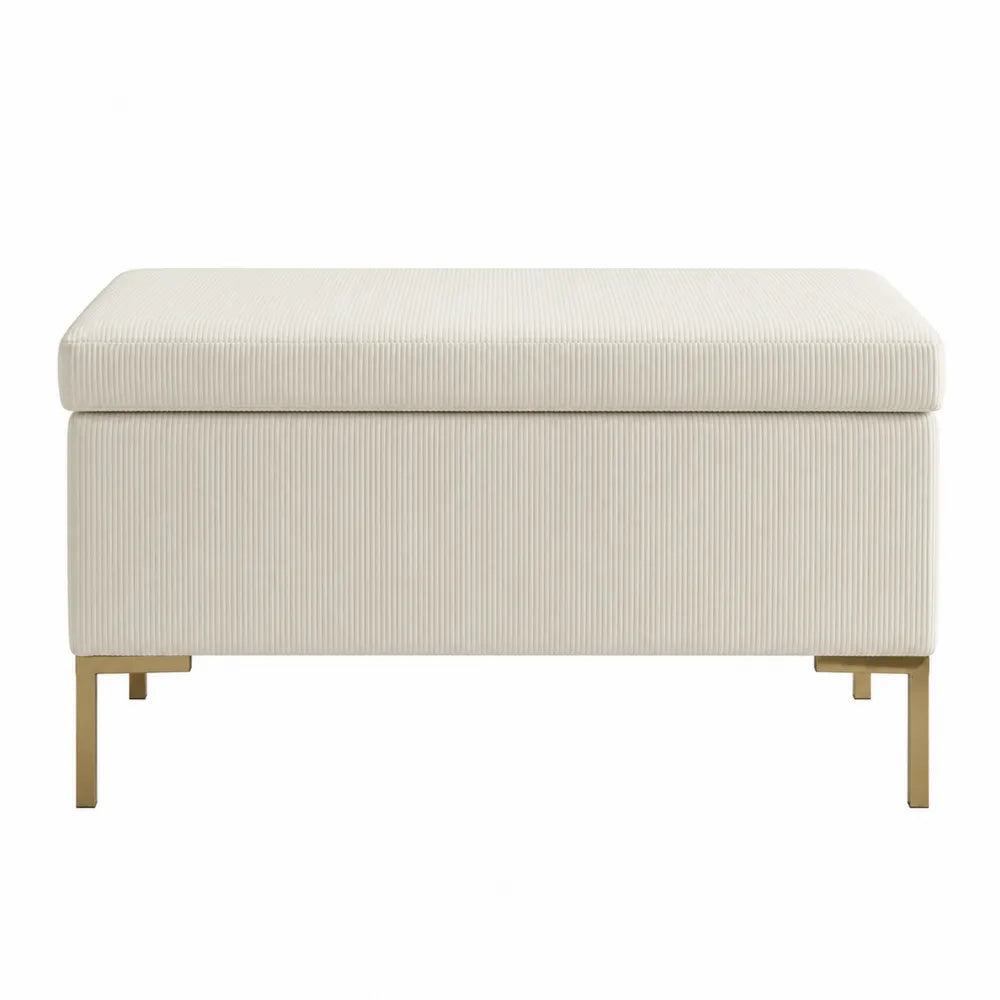 Banc en tissu avec pieds en métal doré 80 cm