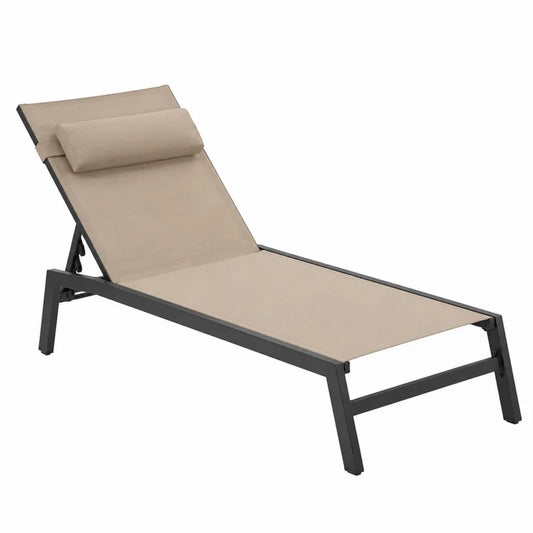 Chaise longue extérieure avec cadre en métal et textilène beige