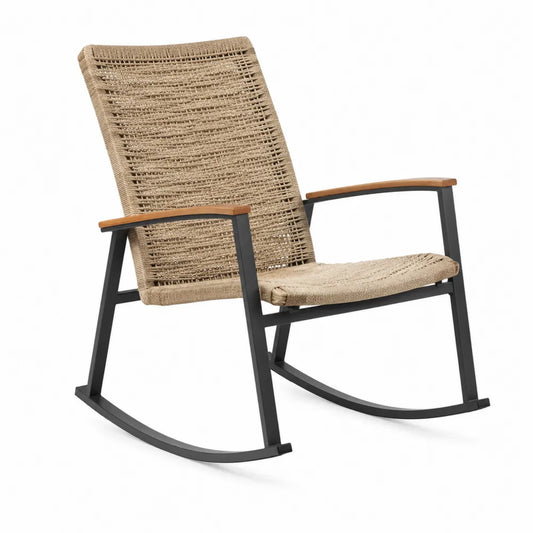 Chaise à bascule en métal et corde tissée beige