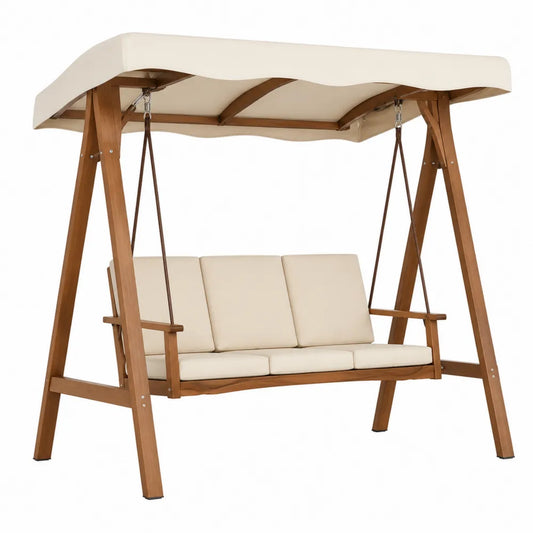 Balancelle en bois avec coussins beige