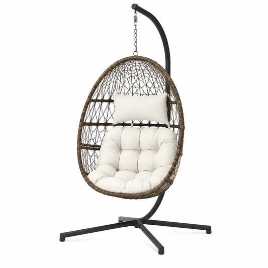 Chaise suspendue en résine tressée avec coussin beige